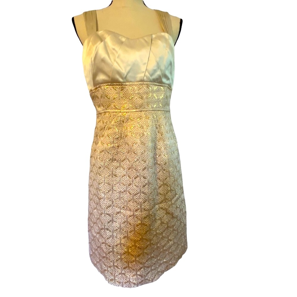 Gianni Bini Sleeveless Ivory Metallic Formal Dress Size 8